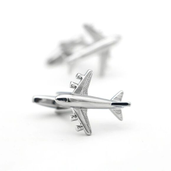 Silver tone Airplane Aviator Cufflinks for Men – Pilot, Traveler - Picture 4 of 5